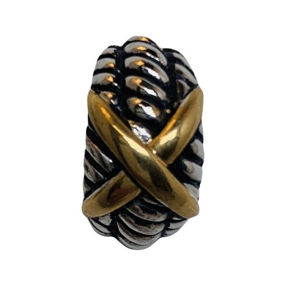 Vintage Braided Twisted Rope Kiss Silver & Gold Tone 1/2 Hoop Clip-on Earrings - Picture 5 of 6